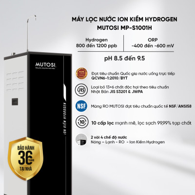 [MIỄN PHÍ VẬN CHUYỂN & LẮP ĐẶT] Máy lọc nước Ion Kiềm Hydrogen. Hàng chính hãng MUTOSI MP-S1001H, 10 cấp lọc mạnh mẽ, 2 chế độ nước