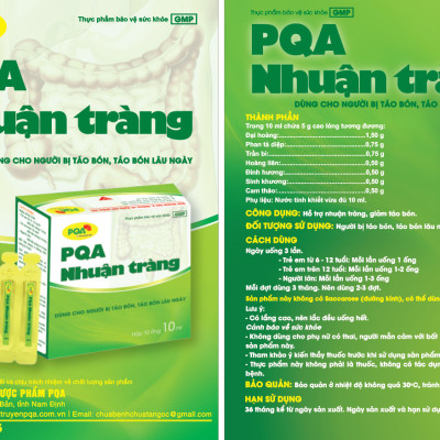 PQA Nhuận Tràng dạng ống là dược phẩm thảo dược có tác dụng nhuận tràng dùng cho người lớn và trẻ em trên 6 tuổi bị táo bón, táo bón lâu ngày.