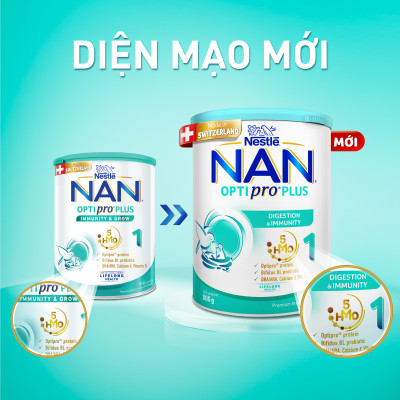 Sữa bột Nestlé NAN OPTIPRO PLUS 1 800g/lon với 5HMO Sản Xuất Tại Thụy Sĩ (0 - 6 tháng)