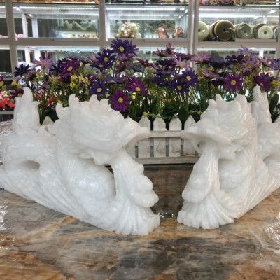 Cặp Rồng nằm phong thủy đá cẩm thạch trắng - Dài 30 cm