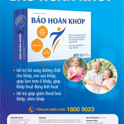 Thực phẩm bảo vệ sức khỏe BẢO HOÀN KHỚP - Nuôi dưỡng và Tái tạo sụn khớp, Chứa Proteoglycan từ Nhật Bản, Giúp làm trơn ổ khớp, Giúp khớp hoạt động linh hoạt, Giảm thoái hóa, viêm khớp