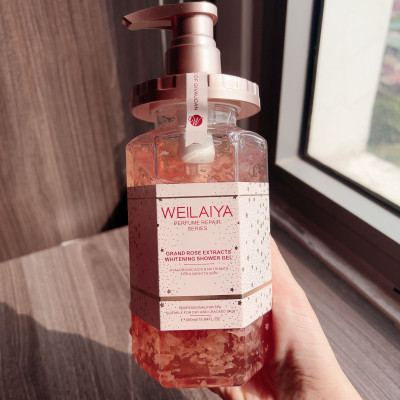 Combo 2 chai Sữa tắm trắng da cánh hoa hồng Damask Weilaiya Grand Rose Extracts Whitening Shower Gel 450ml tặng 1 Bông tắm Weilaiya