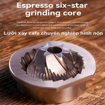 Máy xay hạt cà phê cầm tay chuyên nghiệp, lưỡi xay 6 cánh core kép, 55 cấp độ và 11 level thương hiệu HiBREW G4B - Hàng Nhập Khẩu