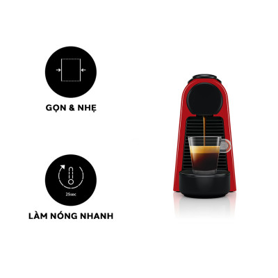 Bộ máy pha cà phê Nespresso Essenza Mini Đỏ & máy đánh sữa Aeroccino 3 - Hàng chính hãng