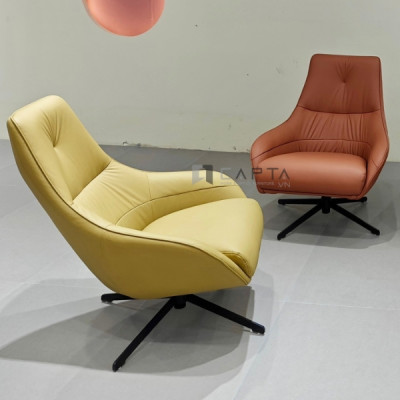 Ghế sofa đơn hiện đại màu cam đất CL1215-P Nội thất Capta Ghế sảnh chờ nệm da PU mềm màu cam đất cao cấp chân xoay thép sơn tĩnh điện màu đen