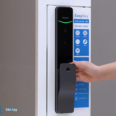 Bộ khóa cửa thông minh Gateway điều khiển từ xa, vân tay, thẻ từ, mật khẩu và chìa cơ, tích hợp kèm chuông cửa Philips DDL801-5HBS - Hàng chính hãng
