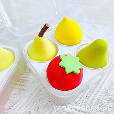 Hộp bông tán phấn trang điểm 4 món hình trái cây ,  siêu dễ thương mềm  mịn , xinh xắn đáng yêu  ,có hộp đựng tiện dụng