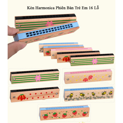 Đồ Chơi Gỗ Kèn Harmonica Phiên Bản Trẻ Em 16 - 24 Lỗ - Tặng Kèm 01 Sâu Bướm Bằng Gỗ