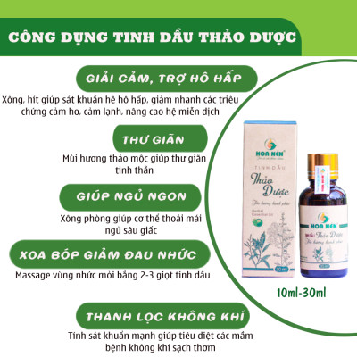 Tinh dầu xông thảo dược Hoa Nén - Xông tinh dầu giải cảm, tốt cho sức khỏe 10ml - 30ml