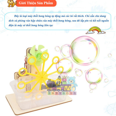 Đồ Chơi Khoa Học Tự Làm, Đồ Chơi Lắp Ghép STEM, Đồ Chơi Gỗ Cao Cấp Khoa Học Tự Làm DIY Wood Steam Máy Thổi Bong Bóng Tự Động