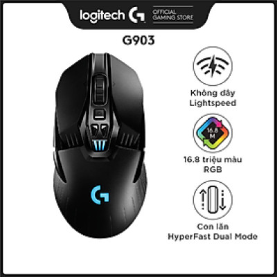Chuột game không dây Lightspeed RGB Logitech G903 - Cảm biến Hero 25k, pin sạc 140h+, thiết kế thuận cả 2 tay, pin 180h, PC/Mac -Hàng Chính Hãng