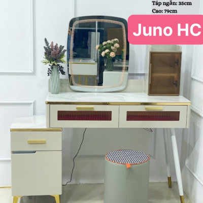Bàn trang điểm HC Juno Sofa bọc da mặt kính gương led cảm ứng