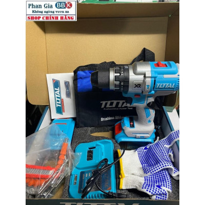 [chính hãƞg] Máy Khoan Pin TOTAL 20V, Đầu Autolock 13mm, Động Cơ Không Chổi Than Hàng Cao Cấp (Bảo  Hành 12 Tháng)