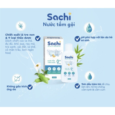 COMBO Chai Nước Tắm Gội Thảo Dược Sachi 250ml & Tinh Dầu Tràm Thiên Nhiên Nguyên Chất Sachi 30ml