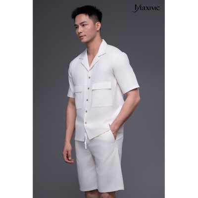 Áo sơ mi nam trắng linen ngắn 