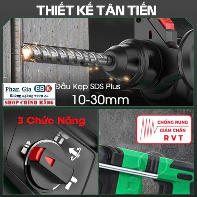 Máy khoan đục bê tông pin WORKFIX WF-RH3003PRO, Anti-kickback, giảm rung chấn RVT, 3 chức năng, 6 tốc độ