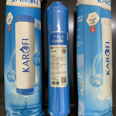 Bộ 3 lõi lọc nước 123 hàng chính hãng Karofi với lõi số 2 OCB nhỏ cắm nhanh, dùng cho các dòng máy N-e. 
