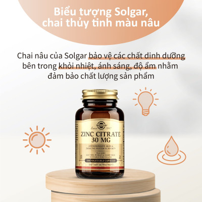 NHẬP KHẨU USA CHÍNH HÃNG - Viên uống tăng cường sức khỏe sinh lý nam giới, ngăn ngừa các bênh tuyến tiền liệt Solgar Kẽm Citrate 30mg