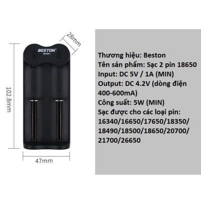 Pin sạc 18650 Beston chính hãng dung lượng cao, bộ sạc pin 3.7V - Pin chuyên dụng Đèn pin siêu sáng