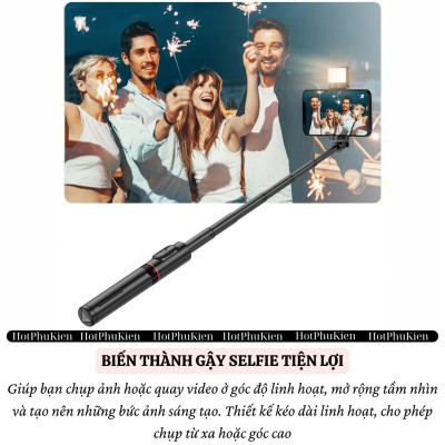 Gậy chụp ảnh selfie 3 chân hiệu HOTCASE WIWU Sharp Film remote bluetooth Xoay 360 độ có đèn flash tích hợp tripod, gập gọn, pin sạc type C, đèn trợ sáng Phụ Kiện - Hàng nhập khẩu