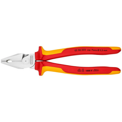 Kìm Knipex Đa Năng Lưỡi Cắt 63 HRC chiều dài 225mm, Cách Điện 1000Volt - 02 06 225