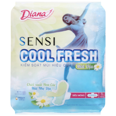 Combo 6 gói băng Vệ Sinh Diana Sensi Cool Fresh Mát Dịu Siêu Mỏng Cánh 8 miếng