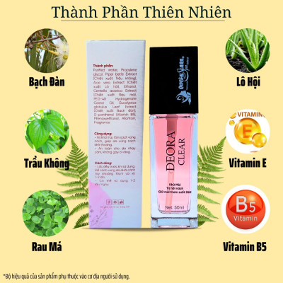 COMBO 5 Lọ Xịt Khử Mùi DEORA CLEAR Quyên Lara 50ml, Khử Mùi Hôi Nách, Ngăn Tiết Mồ Hôi