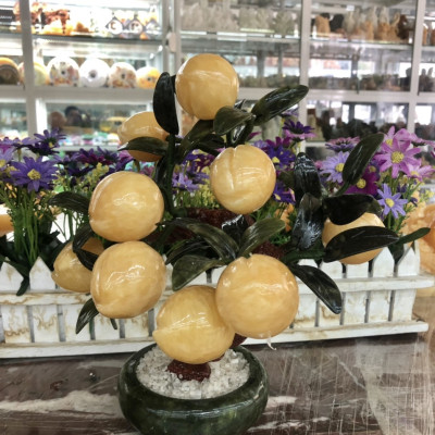 Cây Đào phong thủy đá ngọc hoàng long 9 quả trang trí bàn làm việc, phòng khách - Cao 30 cm