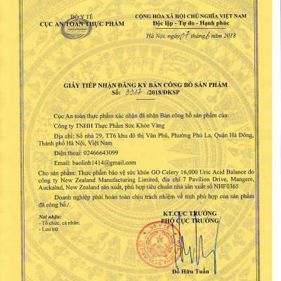Viên gout nhập khẩu chính hãng New Zealand GO CELERY 16000mg (60 viên) giúp giảm các triệu chứng bệnh gút: giảm uric acid, làm giảm triệu chứng sưng đau do gut