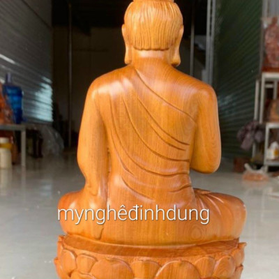 Tượng phật liên hoa bằng gỗ bách xanh liền khối thơm nức kt cao 30×17×14cm 