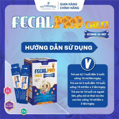 Siro Fecalpro Calci vitamin K2-MK7 hỗ trợ bổ sung Canxi, Vitamin D cho xương chắc khỏe (20 gói) - Nutramed