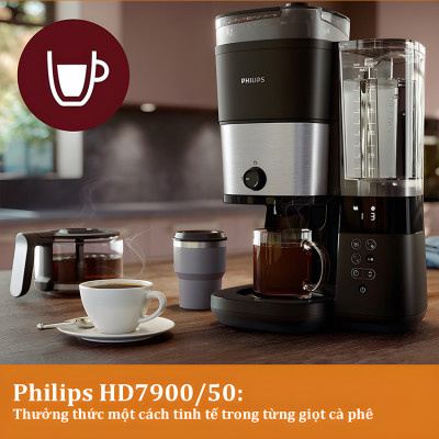 Máy pha cà phê Drip xay và pha tự động thương hiệu Hà Lan Philips HD7900/50 - Hàng chính hãng (BH 1 NĂM)