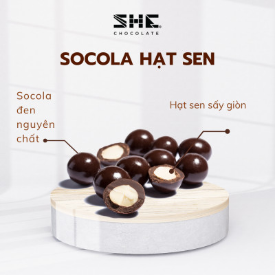 Socola viên Hạt sen - túi 50g -SHE Chocolate - Bổ sung năng lượng, đa dạng vị giác. Quà tặng sức khỏe, quà tặng người thân, dịp lễ, thích hợp ăn vặt