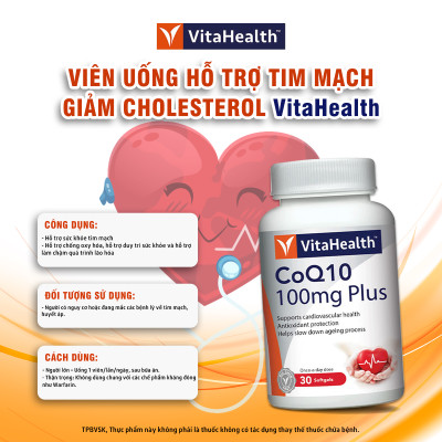 Viên Uống VITAHEALTH CoQ10 100mg Plus Hỗ Trợ Sức Khỏe Tim Mạch Hỗ Trợ Huyết Áp ( Hộp 30 Viên)