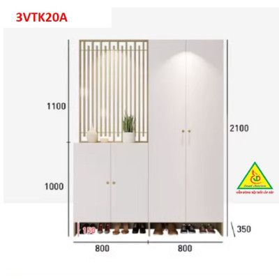Vách ngăn tủ kệ kiêm tủ giày, vách ngăn phòng khách, nhà bếp 3VTK20