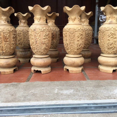 Cặp lục bình trạm khắc tứ quý ,phong thủy hút tài lộc .bằng gỗ bách xanh kt cao 50×14,5cm