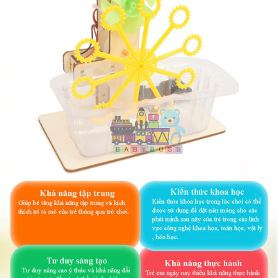 Đồ Chơi Khoa Học Tự Làm, Đồ Chơi Lắp Ghép STEM, Đồ Chơi Gỗ Cao Cấp Khoa Học Tự Làm DIY Wood Steam Máy Thổi Bong Bóng Tự Động