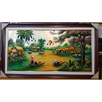 Tranh vẽ sơn mài -Phong Cảnh Miền Quê Sông Nước