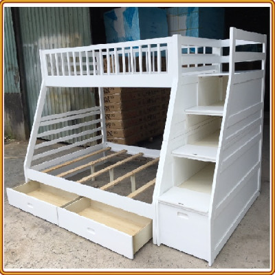 Giường 2 tầng Tundo màu trắng kèm 2 hộc kéo  
