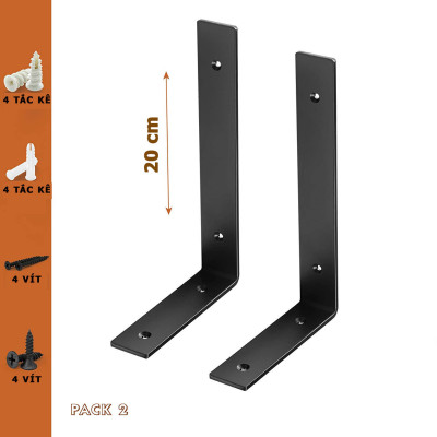 Combo 2 giá đỡ chữ L 20cm ke bàn treo tường bằng thép phủ sơn tĩnh điện, kèm phụ kiện vít tắc kê – Hàng chính hãng