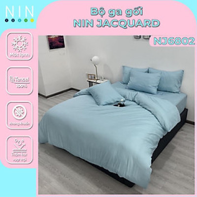 [TENCEL MÁT LẠNH] Bộ 4 món drap, áo gối NIN Tencel Jacquard NJ6802 màu trơn pastel nhẹ nhàng 1m6x2m, 1m8x2m, 2mx2m2