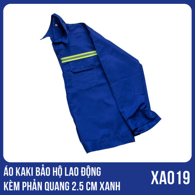 Áo kaki bảo hộ lao động kèm phản quang 2.5 CM màu xanh - XA0019