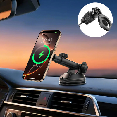 Bộ giá đỡ điện thoại hít nam châm 2in 1 Choetech H01005 dán taplo hoặc kẹp khe gió xoay 360 độ - Hàng chính hãng