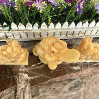 Bộ combo Tỳ Hưu dài 13cm và Tượng Cóc Ba Chân, Cóc Ngậm Tiền, Thiềm Thừ phong thủy dài 12cm chiêu nạp tài lộc đá ngọc hoàng long