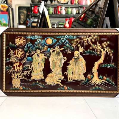 Tranh Sơn Mài - PHÚC LỘC THỌ | Đắp Nổi Thủ Công | Size 60x120 cm | Biểu Tượng Phúc Đức – Tài Lộc – Trường Thọ