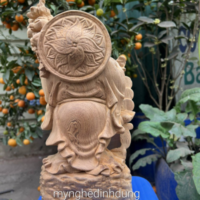 Tượng phật di lặc gánh cành đào bằng gỗ ngọc am kt cao 30×15×10cm 