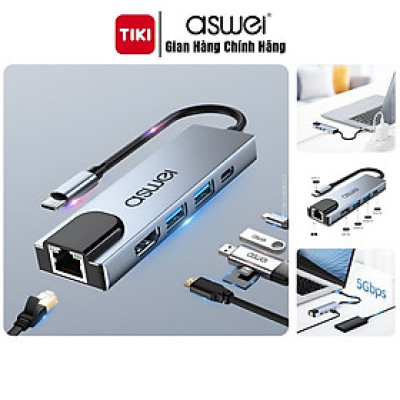 Hub Chuyển Đổi USB Type C ASWEI 5 in 1 - HDMI, USB 3.0, Lan, PD 100W Tốc Độ Cao - Hàng Chính Hãng