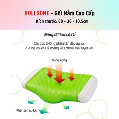 Gối đầu cao cấp  Bullsone Hàn Quốc HQGD04 chất liệu Aircell Vetagel - Hàng Chính Hãng