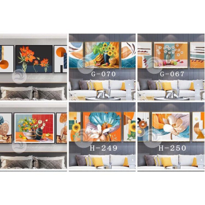 Tranh treo tường, tranh canvas bộ 3 tấm mẫu tranh hoa trừu tương kèm khung cao cấp.