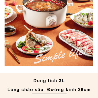 Nồi Lẩu Điện Đa Năng Chống Dính 3 Lít 1000W KONKA KZG-HP03 - HÀNG CHÍNH HÃNG 